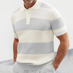Men’s Summer Lapel Sweater – Short Sleeve Slim Fit Spliced Shirt