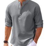 Men’s Casual Long Sleeve Shirt – Stand Collar Solid Color Top
