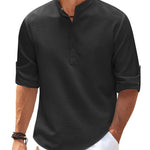 Men’s Casual Long Sleeve Shirt – Stand Collar Solid Color Top