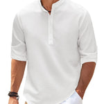 Men’s Casual Long Sleeve Shirt – Stand Collar Solid Color Top