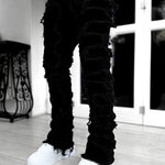 Men’s Patched Stacked Jeans – Slim Fit Long Cotton Trousers