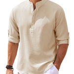 Men’s Casual Long Sleeve Shirt – Stand Collar Solid Color Top