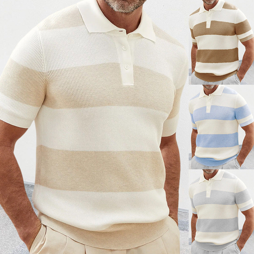 Men’s Summer Lapel Sweater – Short Sleeve Slim Fit Spliced Shirt