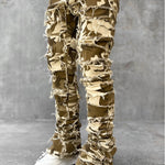 Men’s Patched Stacked Jeans – Slim Fit Long Cotton Trousers