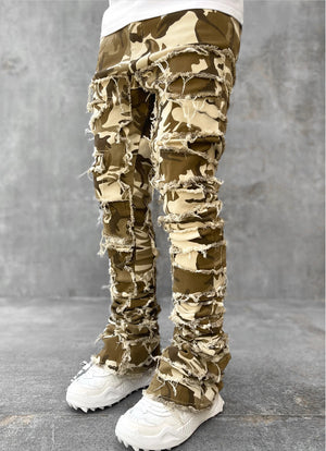 Men’s Patched Stacked Jeans – Slim Fit Long Cotton Trousers