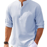 Men’s Casual Long Sleeve Shirt – Stand Collar Solid Color Top