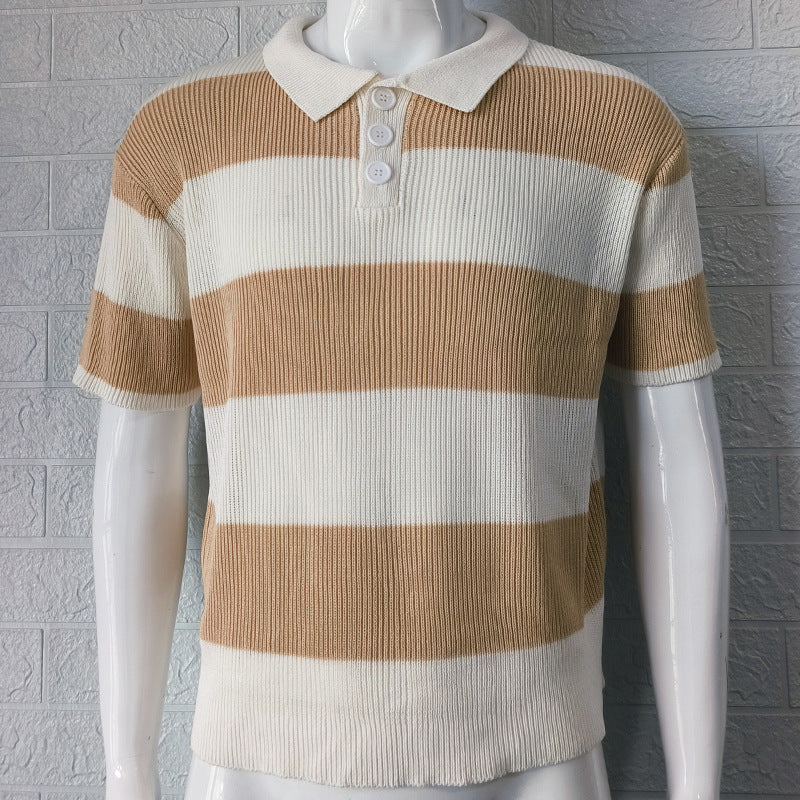 Men’s Summer Lapel Sweater – Short Sleeve Slim Fit Spliced Shirt