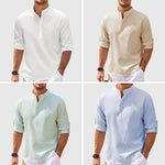 Men’s Casual Long Sleeve Shirt – Stand Collar Solid Color Top