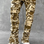 Men’s Patched Stacked Jeans – Slim Fit Long Cotton Trousers