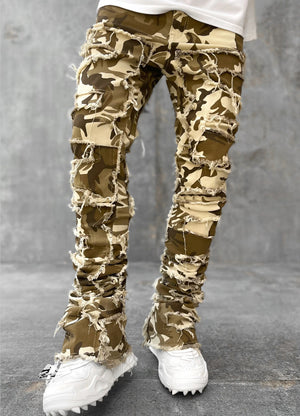 Men’s Patched Stacked Jeans – Slim Fit Long Cotton Trousers