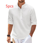 Men’s Casual Long Sleeve Shirt – Stand Collar Solid Color Top