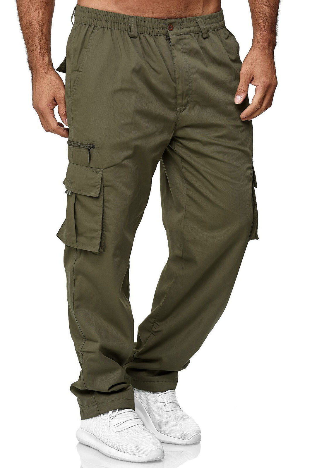 Men’s Multi-Pocket Cargo Pants – Loose Straight Casual Trousers