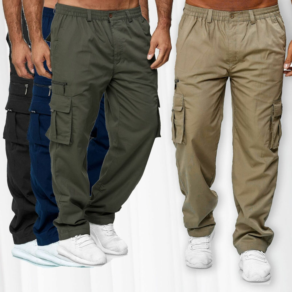 Men’s Multi-Pocket Cargo Pants – Loose Straight Casual Trousers