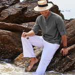 Men’s Casual Long Sleeve Shirt – Stand Collar Solid Color Top