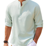 Men’s Casual Long Sleeve Shirt – Stand Collar Solid Color Top