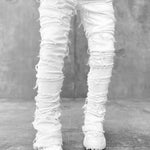 Men’s Patched Stacked Jeans – Slim Fit Long Cotton Trousers