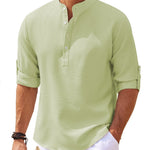 Men’s Casual Long Sleeve Shirt – Stand Collar Solid Color Top