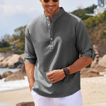 Men’s Casual Long Sleeve Shirt – Stand Collar Solid Color Top