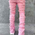 Men’s Patched Stacked Jeans – Slim Fit Long Cotton Trousers