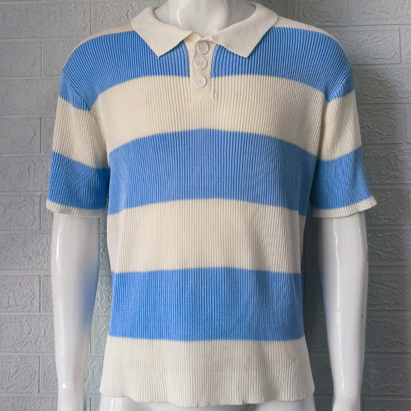 Men’s Summer Lapel Sweater – Short Sleeve Slim Fit Spliced Shirt