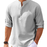 Men’s Casual Long Sleeve Shirt – Stand Collar Solid Color Top