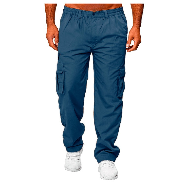 Men’s Multi-Pocket Cargo Pants – Loose Straight Casual Trousers