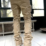 Men’s Patched Stacked Jeans – Slim Fit Long Cotton Trousers