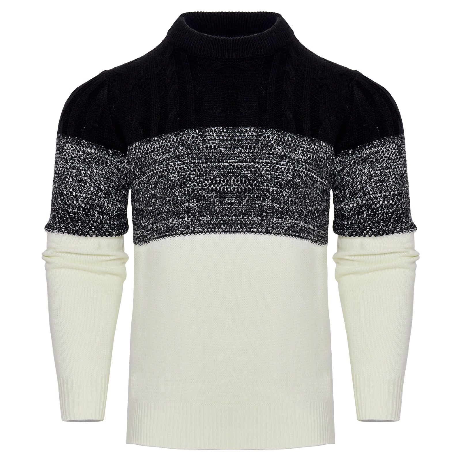 Men wearing lightweight cable knit pullover outdoors