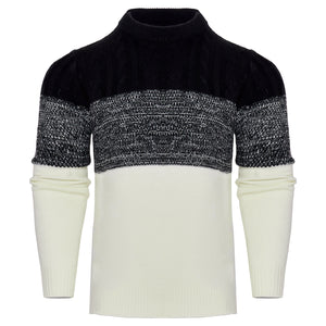 Men wearing lightweight cable knit pullover outdoors